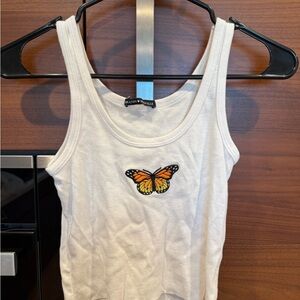 Brandy Melville White Tank with Orange Butterfly
